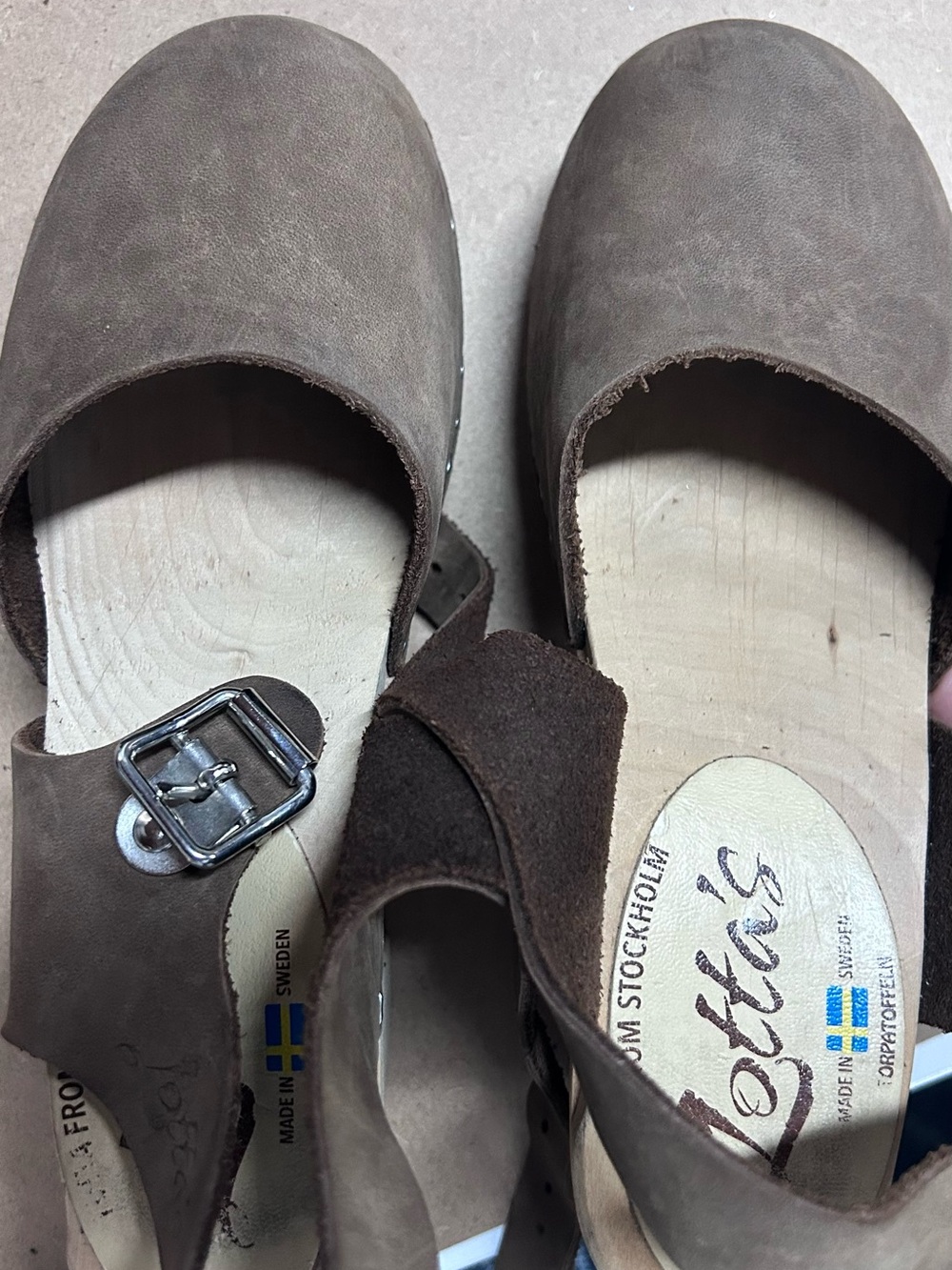 Lotta From Stockholm Brown Suede Clog Mules with Buckle